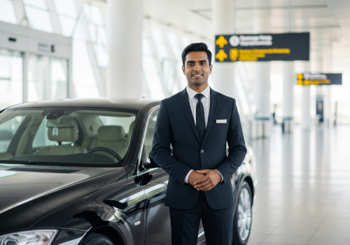 Chófer profesional de Autolux dando la bienvenida