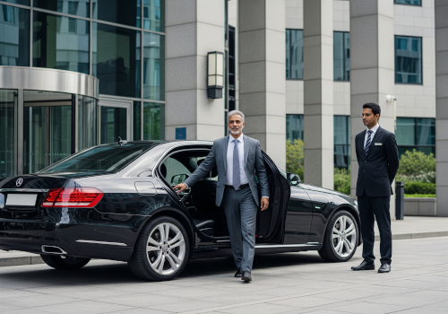 Ejecutivo llegando a una reunión en un vehículo Business de Autolux